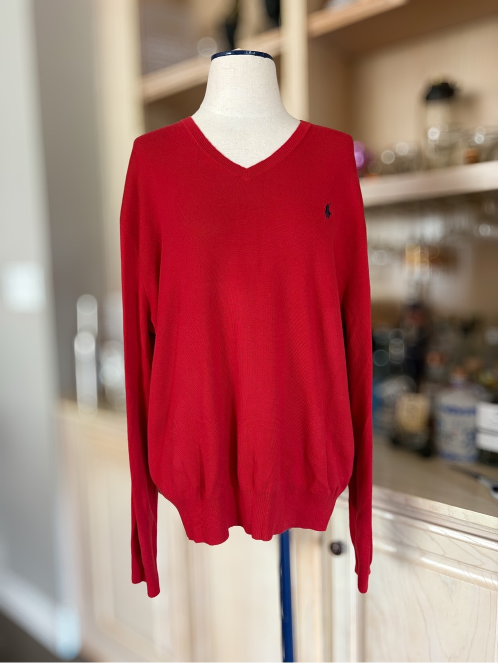 Polo Ralph Lauren Men's Red Pima Cotton V-Neck Sweater